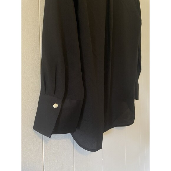 NEW Calvin Klein Petite Small Black Silver Button Down Long Sleeve Blouse Office - Picture 5 of 14
